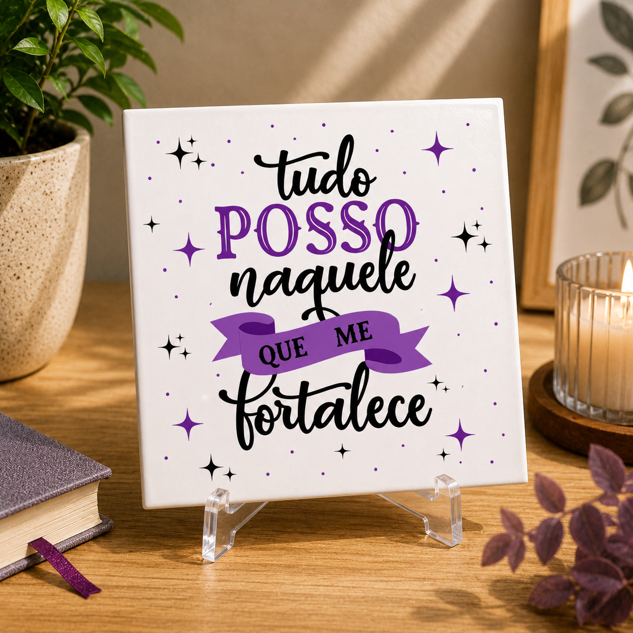 Placa Decorativa - Tudo Posso Naquele Que Me Fortalece ✝️